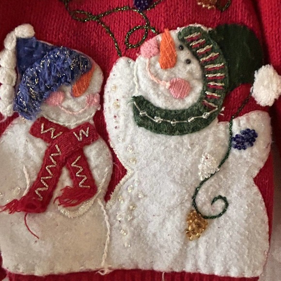 Vintage Ugly Christmas Holiday Sweater cardigan Large PETITE Full Zip Snowman - Picture 7 of 16